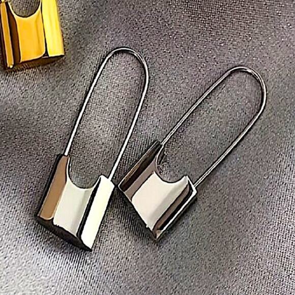 Silver Lock Safety Pin Earrings, Minimalist, Dainty, Gift For Teenager - Picture 8 of 9
